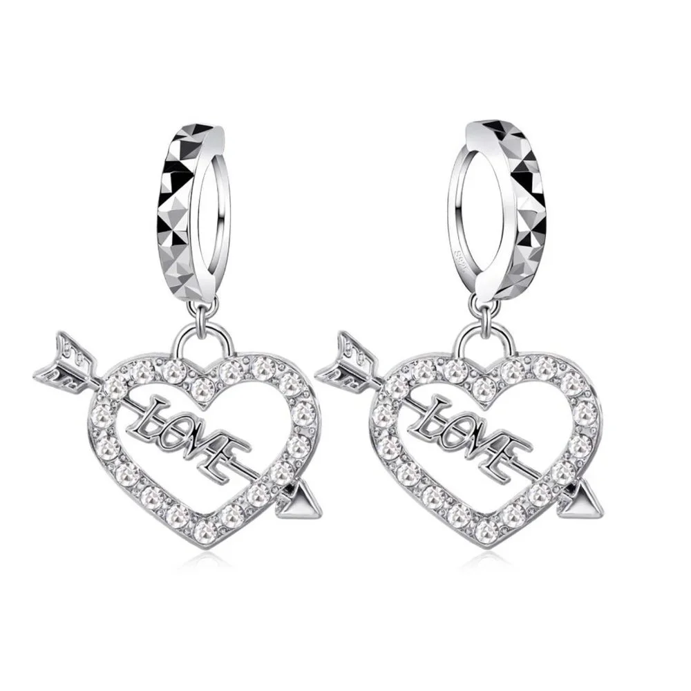 ❤️ NEW 💎 925 Sterling Silver Earrings And Necklace Set Bundle Heart Arrow - Picture 4 of 4